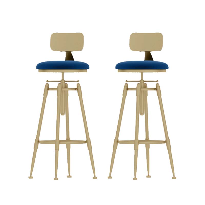 Upholstered Adjustable Height Bar Stool Industrial Iron Frame Stool Blue 2 Piece Set Low Back Clearhalo 'Bar Furniture' 'Bar Stools' 'bar_stools' 'furn' 'furn_bar_stools' 'Furniture' 'Kitchen & Dining Furniture' 6395931