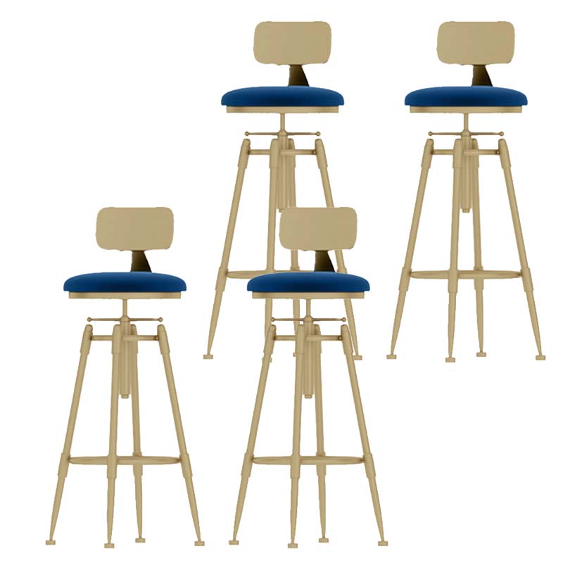Upholstered Adjustable Height Bar Stool Industrial Iron Frame Stool Blue 4 Piece Set Low Back Clearhalo 'Bar Furniture' 'Bar Stools' 'bar_stools' 'furn' 'furn_bar_stools' 'Furniture' 'Kitchen & Dining Furniture' 6395932