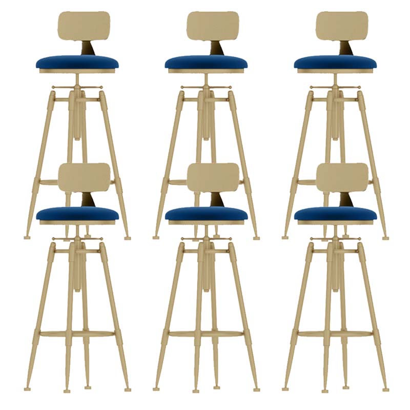 Upholstered Adjustable Height Bar Stool Industrial Iron Frame Stool Blue 6 Piece Set Low Back Clearhalo 'Bar Furniture' 'Bar Stools' 'bar_stools' 'furn' 'furn_bar_stools' 'Furniture' 'Kitchen & Dining Furniture' 6395933