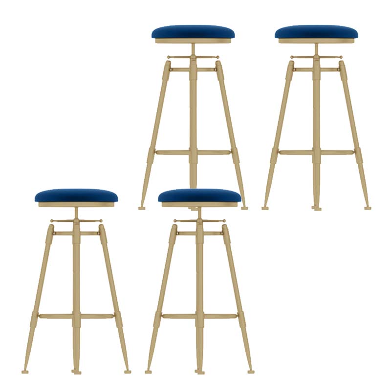 Upholstered Adjustable Height Bar Stool Industrial Iron Frame Stool Blue 4 Piece Set Backless Clearhalo 'Bar Furniture' 'Bar Stools' 'bar_stools' 'furn' 'furn_bar_stools' 'Furniture' 'Kitchen & Dining Furniture' 6395947