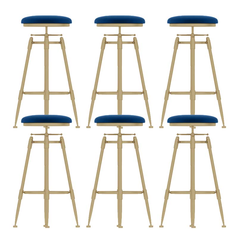 Upholstered Adjustable Height Bar Stool Industrial Iron Frame Stool Blue 6 Piece Set Backless Clearhalo 'Bar Furniture' 'Bar Stools' 'bar_stools' 'furn' 'furn_bar_stools' 'Furniture' 'Kitchen & Dining Furniture' 6395948