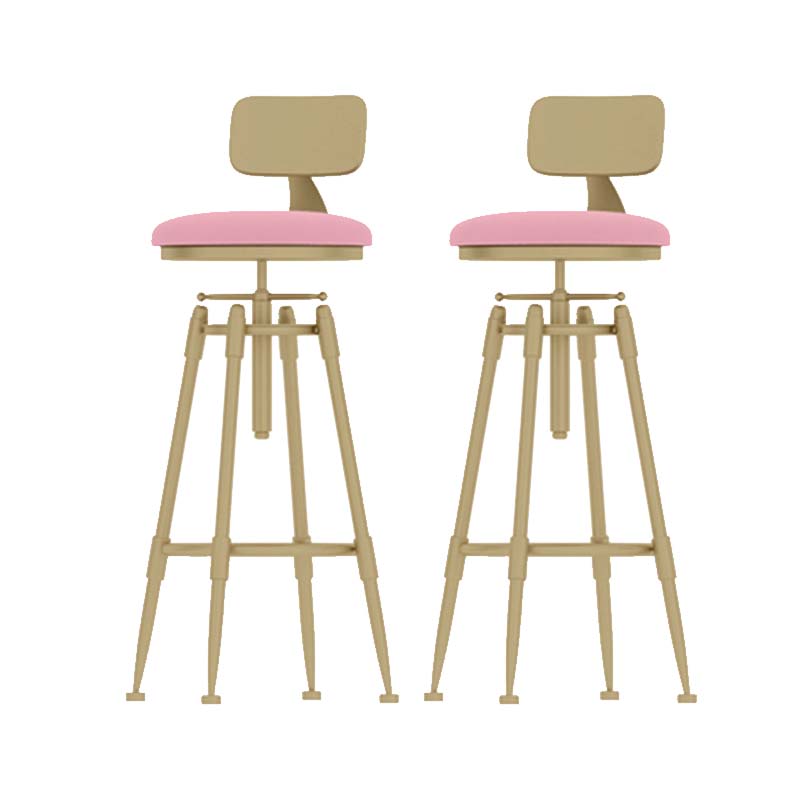 Upholstered Adjustable Height Bar Stool Industrial Iron Frame Stool Pink 2 Piece Set Low Back Clearhalo 'Bar Furniture' 'Bar Stools' 'bar_stools' 'furn' 'furn_bar_stools' 'Furniture' 'Kitchen & Dining Furniture' 6395951