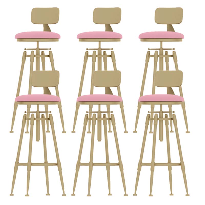 Upholstered Adjustable Height Bar Stool Industrial Iron Frame Stool Pink 6 Piece Set Low Back Clearhalo 'Bar Furniture' 'Bar Stools' 'bar_stools' 'furn' 'furn_bar_stools' 'Furniture' 'Kitchen & Dining Furniture' 6395953