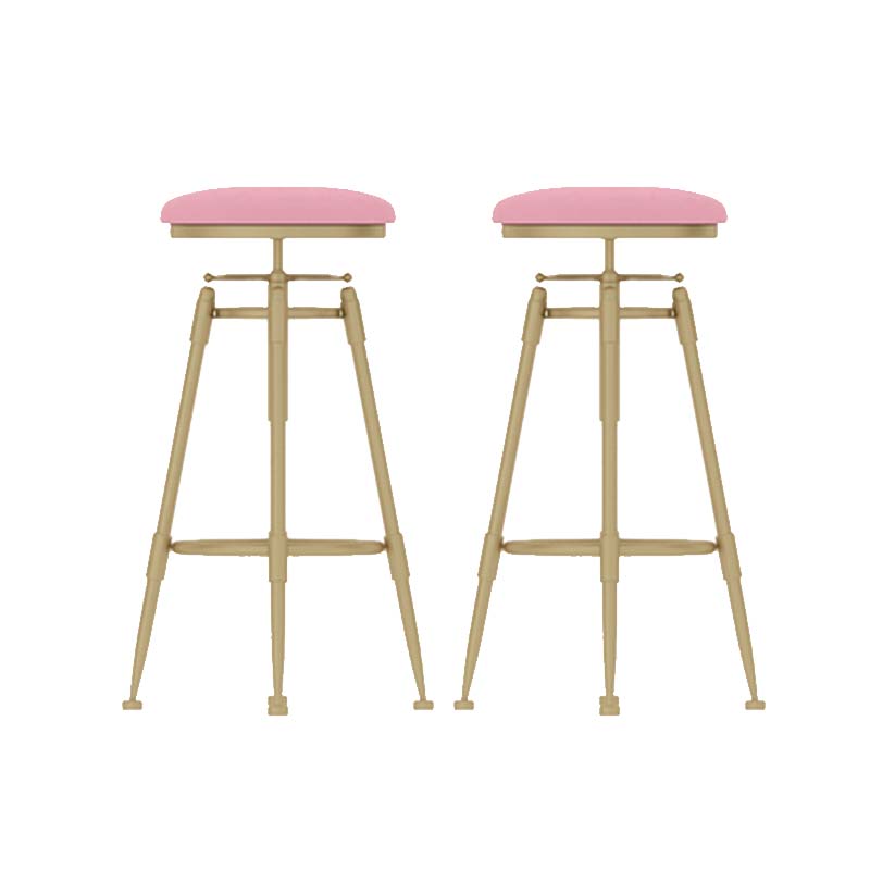 Upholstered Adjustable Height Bar Stool Industrial Iron Frame Stool Pink 2 Piece Set Backless Clearhalo 'Bar Furniture' 'Bar Stools' 'bar_stools' 'furn' 'furn_bar_stools' 'Furniture' 'Kitchen & Dining Furniture' 6395956