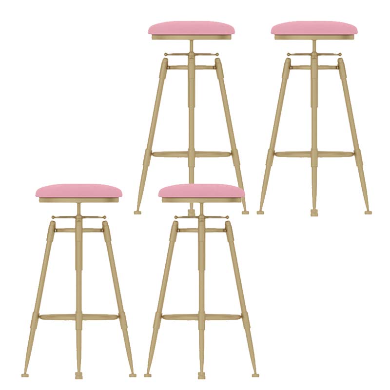 Upholstered Adjustable Height Bar Stool Industrial Iron Frame Stool Pink 4 Piece Set Backless Clearhalo 'Bar Furniture' 'Bar Stools' 'bar_stools' 'furn' 'furn_bar_stools' 'Furniture' 'Kitchen & Dining Furniture' 6395957