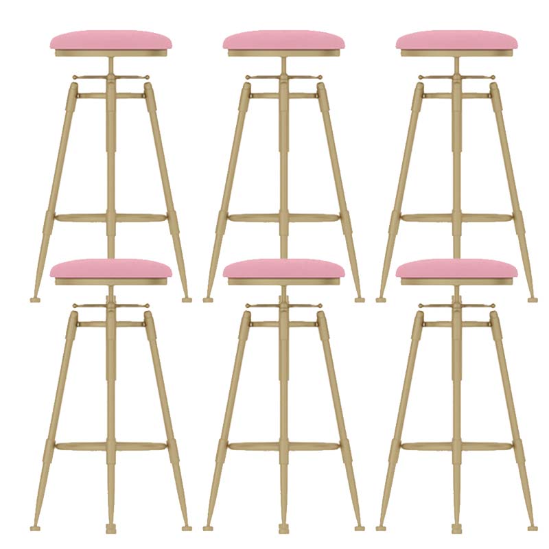 Upholstered Adjustable Height Bar Stool Industrial Iron Frame Stool Pink 6 Piece Set Backless Clearhalo 'Bar Furniture' 'Bar Stools' 'bar_stools' 'furn' 'furn_bar_stools' 'Furniture' 'Kitchen & Dining Furniture' 6395958