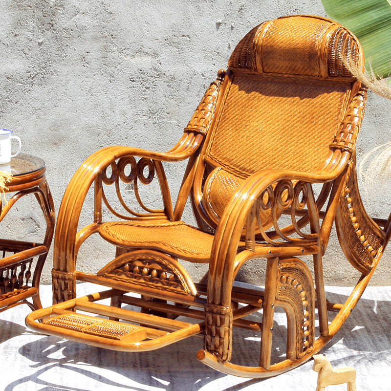 Traditional Rocking Chair Rattan Frame Solid Color Spindle Backrest Indoor Rocking Chair Natural Clearhalo 'Chairs & Seating' 'furn' 'furn_rocking_chairs' 'Furniture' 'Living Room Furniture' 'Rocking Chairs' 'rocking_chairs' 6396158