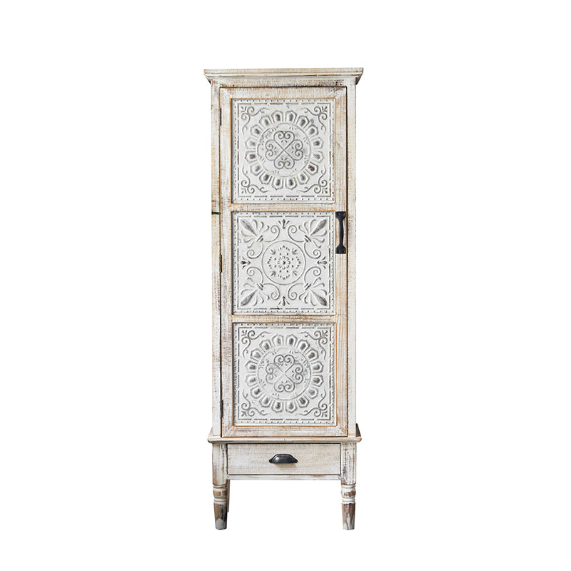 Industrial Wood Accent Cabinet White Accent Cabinet in Distressed Finish 21.7"L x 13.8"W x 63"H Clearhalo 'Cabinets & Chests' 'cabinets_chests' 'furn' 'furn_cabinets_chests' 'Furniture' 'Living Room Furniture' 6396305