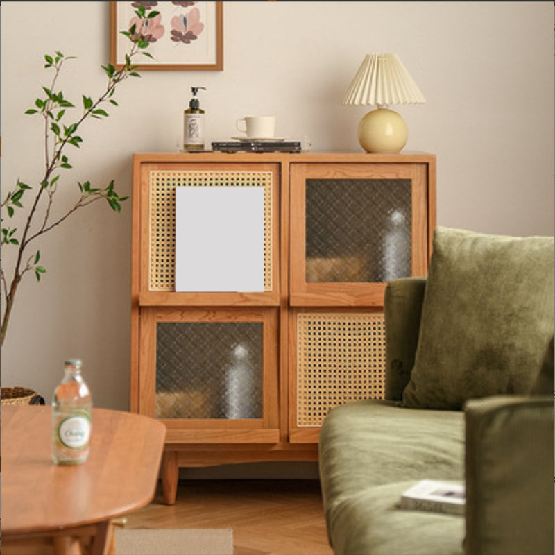 モダン＆コンテンポラリーキャビネットスクエアガラスパーンバープルストレートレッグアクセントキャビネット