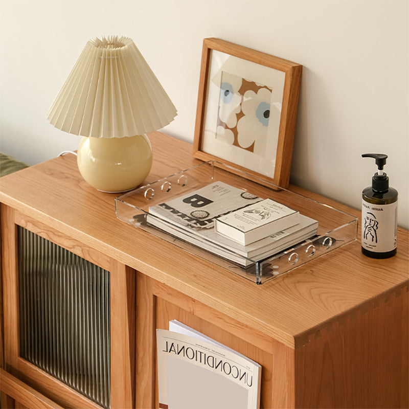 モダン＆コンテンポラリーキャビネットスクエアガラスパーンバープルストレートレッグアクセントキャビネット