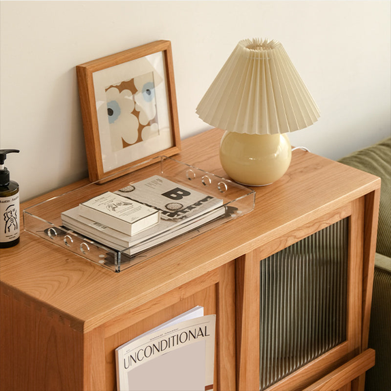 モダン＆コンテンポラリーキャビネットスクエアガラスパーンバープルストレートレッグアクセントキャビネット