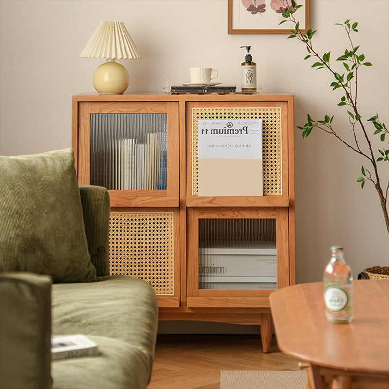 モダン＆コンテンポラリーキャビネットスクエアガラスパーンバープルストレートレッグアクセントキャビネット