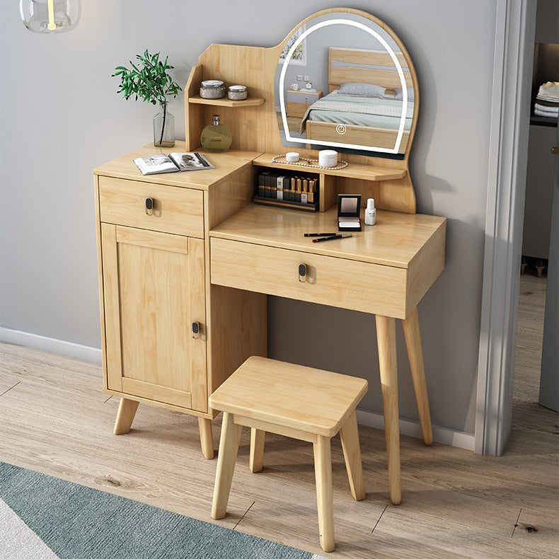 Rubberwood Vanity Set with Stool and Mirror Scandinavian Drawers Dresser Clearhalo 'Bedroom Furniture' 'furn' 'furn_makeup_vanities' 'Furniture' 'Makeup Vanities' 'makeup_vanities' 6396392
