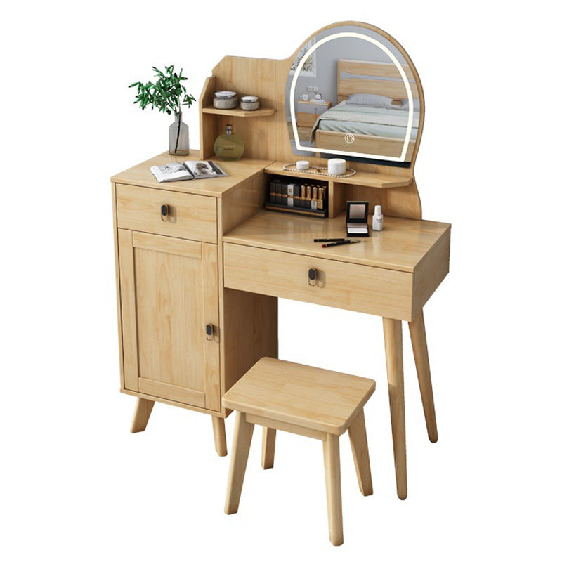 Rubberwood Vanity Set with Stool and Mirror Scandinavian Drawers Dresser Clearhalo 'Bedroom Furniture' 'furn' 'furn_makeup_vanities' 'Furniture' 'Makeup Vanities' 'makeup_vanities' 6396393