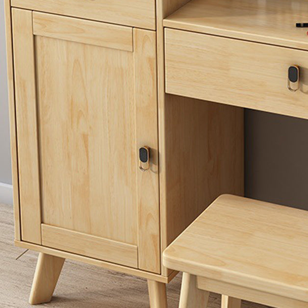 Rubberwood Vanity Set with Stool and Mirror Scandinavian Drawers Dresser Clearhalo 'Bedroom Furniture' 'furn' 'furn_makeup_vanities' 'Furniture' 'Makeup Vanities' 'makeup_vanities' 6396397