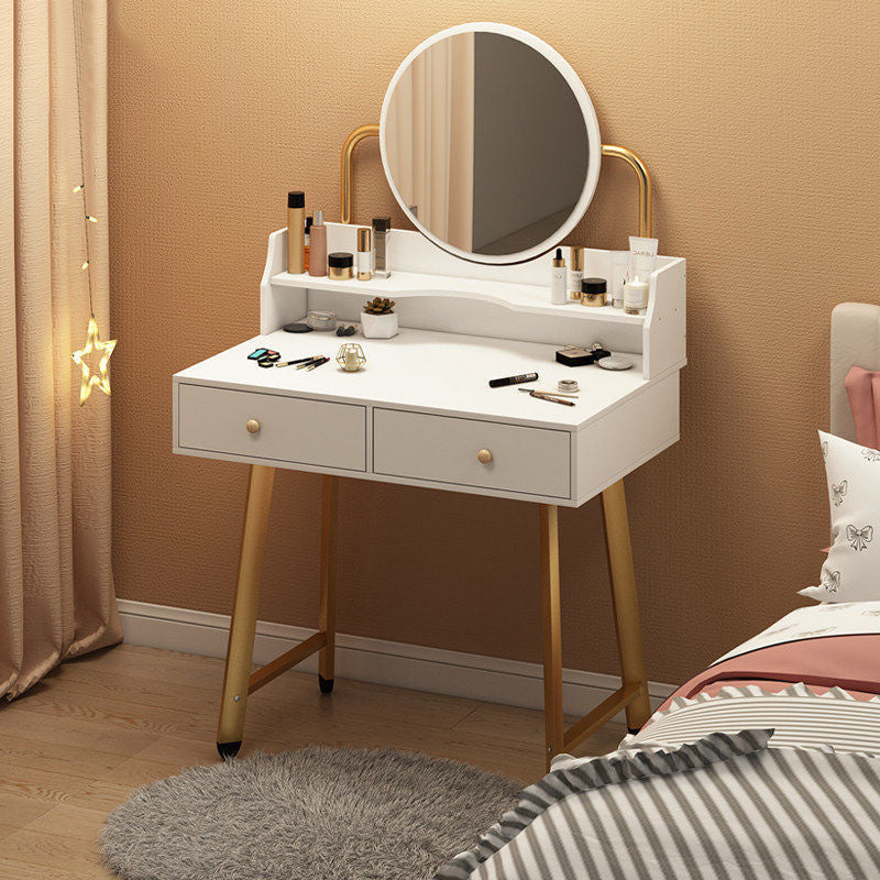 Scandinavian Wooden Dressing Table Mirror Make-up Vanity with Drawers Makeup Vanity & Mirror 24"L x 16"W x 49"H White Clearhalo 'Bedroom Furniture' 'furn' 'furn_makeup_vanities' 'Furniture' 'Makeup Vanities' 'makeup_vanities' 6396446
