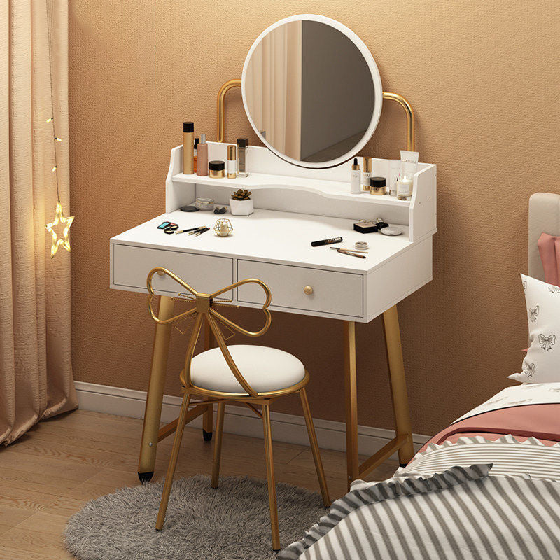 Scandinavian Wooden Dressing Table Mirror Make-up Vanity with Drawers Makeup Vanity & Mirror & Stools 24"L x 16"W x 49"H White Clearhalo 'Bedroom Furniture' 'furn' 'furn_makeup_vanities' 'Furniture' 'Makeup Vanities' 'makeup_vanities' 6396447