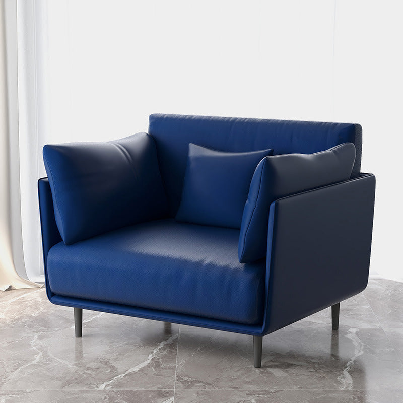 Mid-century Solid Color Armchair Basic Four Leg Accent Armchair Dark Blue PU（Polyurethane） 1 Piece Clearhalo 'Accent Chairs' 'accent_chairs' 'Chairs & Seating' 'furn' 'furn_accent_chairs' 'Furniture' 'Living Room Furniture' 6396466