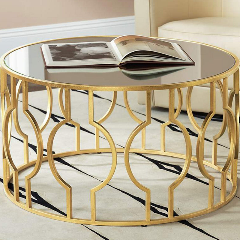 Contemporary Round Glass Coffee Table Brass Metal Frame 1 Single Cocktail Table Clearhalo 'Coffee & Accent Tables' 'Coffee Tables' 'coffee_tables' 'furn' 'furn_coffee_tables' 'Furniture' 'Living Room Furniture' 6396522