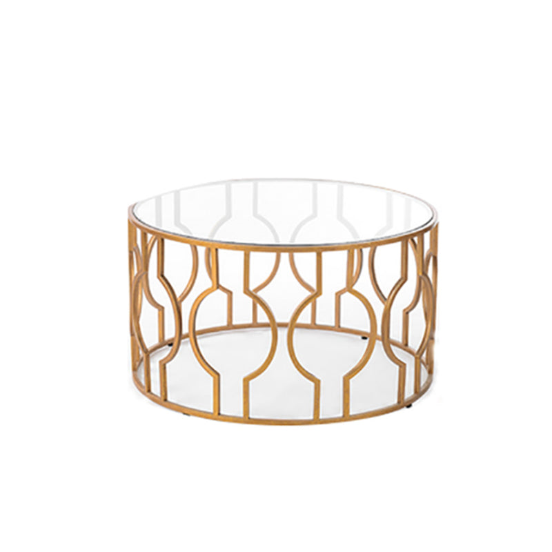 Contemporary Round Glass Coffee Table Brass Metal Frame 1 Single Cocktail Table Clear Clearhalo 'Coffee & Accent Tables' 'Coffee Tables' 'coffee_tables' 'furn' 'furn_coffee_tables' 'Furniture' 'Living Room Furniture' 6396524