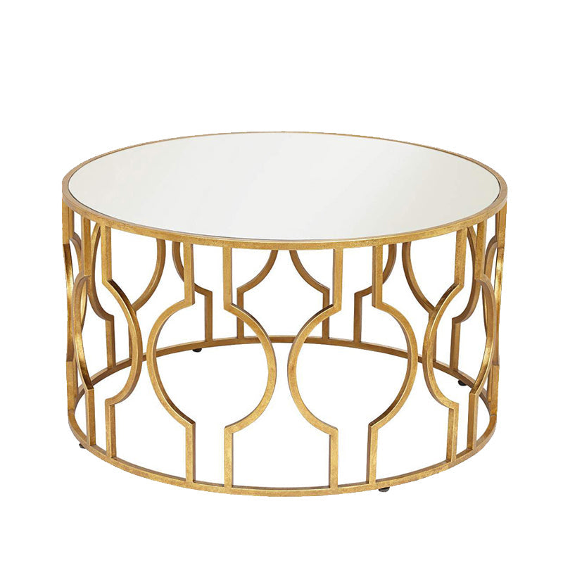 Contemporary Round Glass Coffee Table Brass Metal Frame 1 Single Cocktail Table White Clearhalo 'Coffee & Accent Tables' 'Coffee Tables' 'coffee_tables' 'furn' 'furn_coffee_tables' 'Furniture' 'Living Room Furniture' 6396528