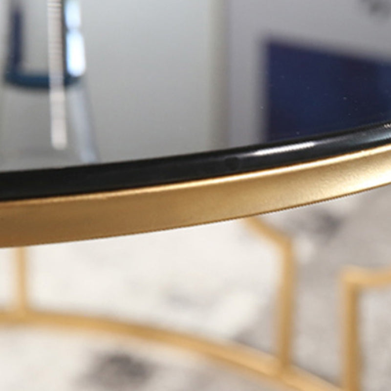 Contemporary Round Glass Coffee Table Brass Metal Frame 1 Single Cocktail Table Clearhalo 'Coffee & Accent Tables' 'Coffee Tables' 'coffee_tables' 'furn' 'furn_coffee_tables' 'Furniture' 'Living Room Furniture' 6396529