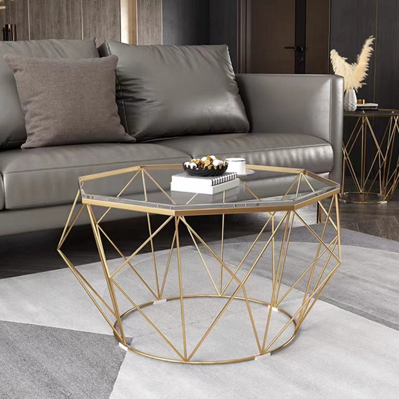 Table basse octogonale en verre moderniste 17,7" H table de cocktail simple avec cadre en fer