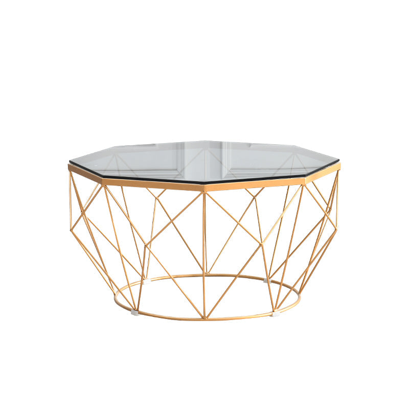 Table basse octogonale en verre moderniste 17,7" H table de cocktail simple avec cadre en fer
