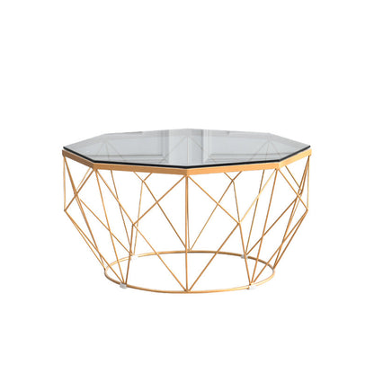 Table basse octogonale en verre moderniste 17,7" H table de cocktail simple avec cadre en fer