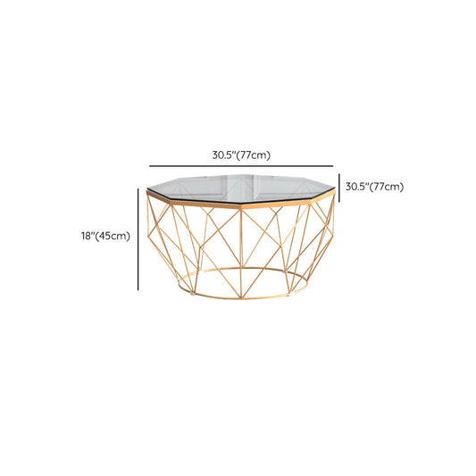 Modernismo tavolino da caffè ottagono in vetro 17,7 "h tavolo da cocktail con cornice di ferro semplice