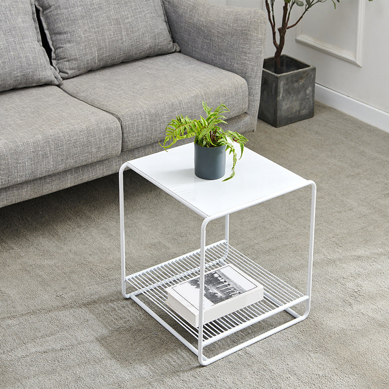 Mid-Century Modern 1/2-Piece Coffee Table in Square Iron Cocktail Table