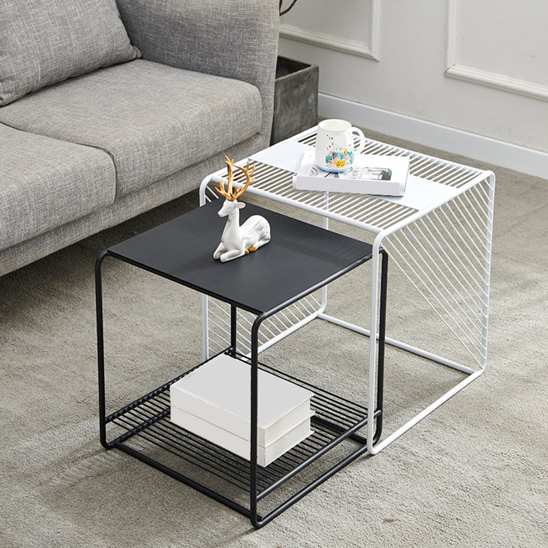 Mid-Century Modern 1/2-Piece Coffee Table in Square Iron Cocktail Table