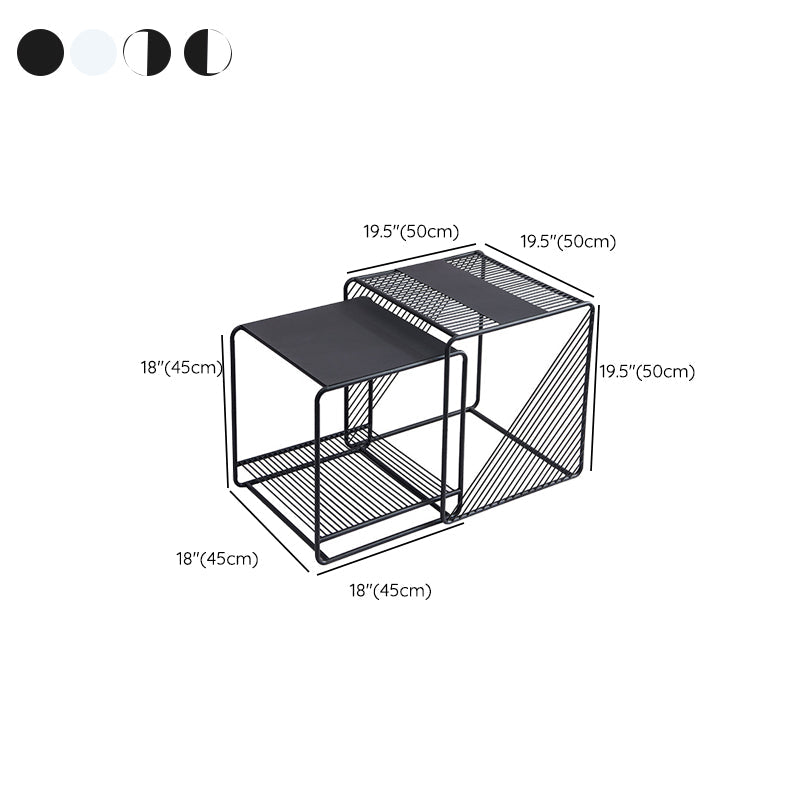 Mid-Century Modern 1/2-Piece Coffee Table in Square Iron Cocktail Table