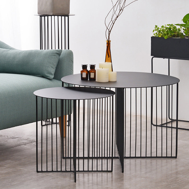 Mid Century Round Iron Coffee Cocktail Table Cross Legs Simple Coffee Table Clearhalo 'Coffee & Accent Tables' 'Coffee Tables' 'coffee_tables' 'furn' 'furn_coffee_tables' 'Furniture' 'Living Room Furniture' 6396604