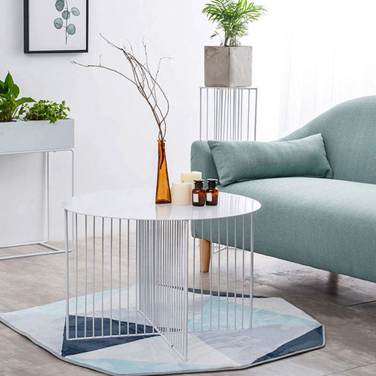 Mid Century Round Iron Coffee Cocktail Table Cross Legs Simple Coffee Table Clearhalo 'Coffee & Accent Tables' 'Coffee Tables' 'coffee_tables' 'furn' 'furn_coffee_tables' 'Furniture' 'Living Room Furniture' 6396610