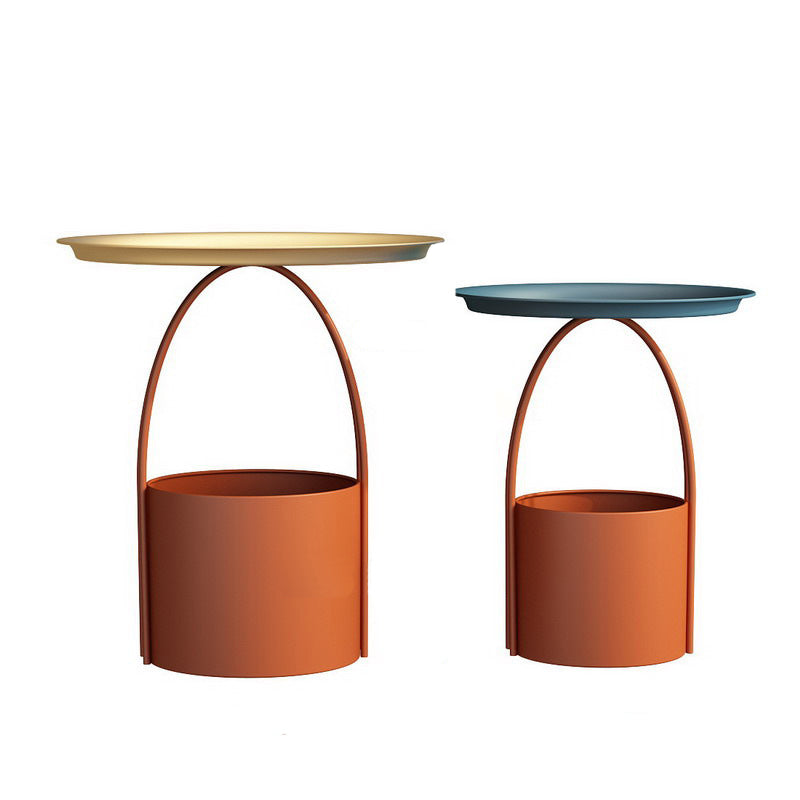 Round Tray Top Coffee Table Iron Pedestal Cocktail Table with Storage 20"L x 20"W x 22"H + 16"L x 16"W x 19"H Gold Blue Clearhalo 'Coffee & Accent Tables' 'Coffee Tables' 'coffee_tables' 'furn' 'furn_coffee_tables' 'Furniture' 'Living Room Furniture' 6396633