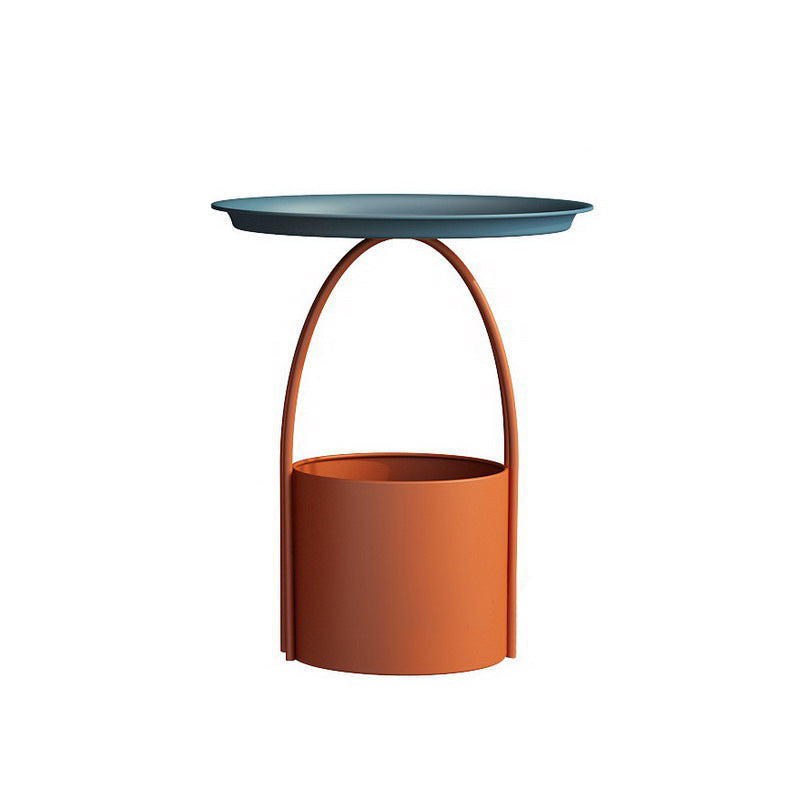 Round Tray Top Coffee Table Iron Pedestal Cocktail Table with Storage 16"L x 16"W x 19"H Blue Clearhalo 'Coffee & Accent Tables' 'Coffee Tables' 'coffee_tables' 'furn' 'furn_coffee_tables' 'Furniture' 'Living Room Furniture' 6396634