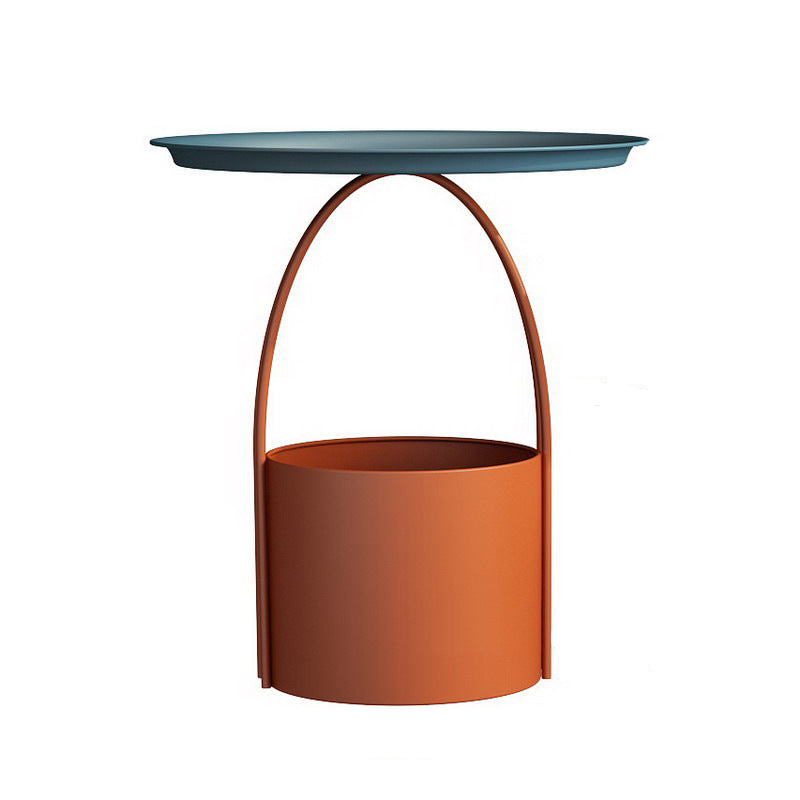 Round Tray Top Coffee Table Iron Pedestal Cocktail Table with Storage 20"L x 20"W x 22"H Blue Clearhalo 'Coffee & Accent Tables' 'Coffee Tables' 'coffee_tables' 'furn' 'furn_coffee_tables' 'Furniture' 'Living Room Furniture' 6396641