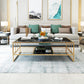 Glam Rectangle Coffee Table with Golden Sled Base and Storage Shelf Clearhalo 'Coffee & Accent Tables' 'Coffee Tables' 'coffee_tables' 'furn' 'furn_coffee_tables' 'Furniture' 'Living Room Furniture' 6396650