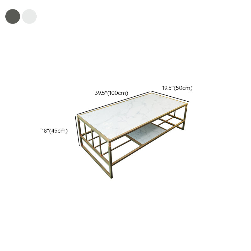 Glam Rectangle Coffee Table with Golden Sled Base and Storage Shelf Clearhalo 'Coffee & Accent Tables' 'Coffee Tables' 'coffee_tables' 'furn' 'furn_coffee_tables' 'Furniture' 'Living Room Furniture' 6396657