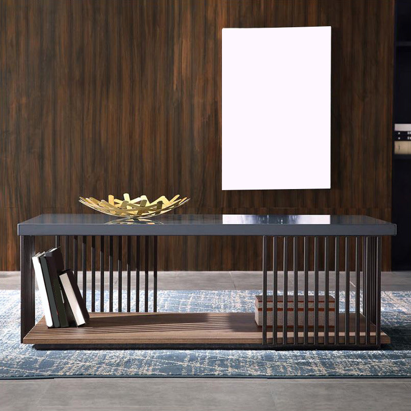 Rectangular Iron and Wood Coffee Cocktail Table with Storage Clearhalo 'Coffee & Accent Tables' 'Coffee Tables' 'coffee_tables' 'furn' 'furn_coffee_tables' 'Furniture' 'Living Room Furniture' 6396674