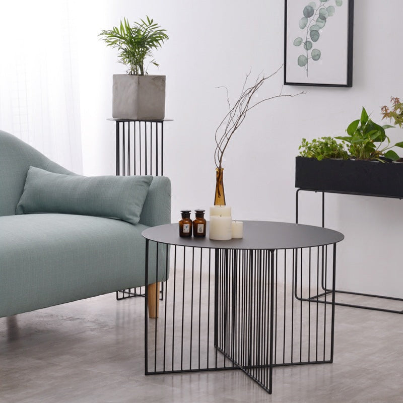 Mid-century Modern Iron Round Top Coffee Table Cross Legs Cocktail Table Clearhalo 'Coffee & Accent Tables' 'Coffee Tables' 'coffee_tables' 'furn' 'furn_coffee_tables' 'Furniture' 'Living Room Furniture' 6396705