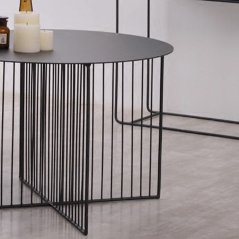 Mid-century Modern Iron Round Top Coffee Table Cross Legs Cocktail Table Clearhalo 'Coffee & Accent Tables' 'Coffee Tables' 'coffee_tables' 'furn' 'furn_coffee_tables' 'Furniture' 'Living Room Furniture' 6396708