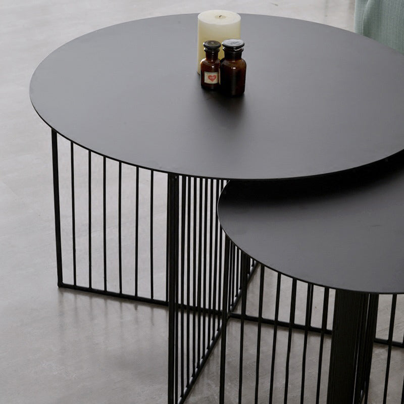 Mid-century Modern Iron Round Top Coffee Table Cross Legs Cocktail Table Clearhalo 'Coffee & Accent Tables' 'Coffee Tables' 'coffee_tables' 'furn' 'furn_coffee_tables' 'Furniture' 'Living Room Furniture' 6396711