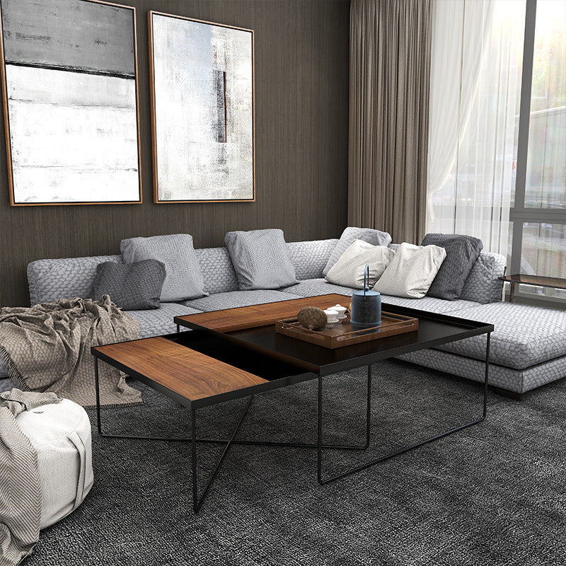 Tavolino da caffè moderno Mid-Century in metallo e legno con gambe incrociate