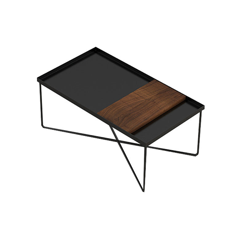 Tavolino da caffè moderno Mid-Century in metallo e legno con gambe incrociate