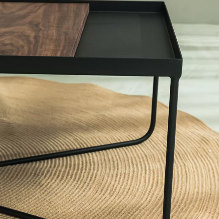 Tavolino da caffè moderno Mid-Century in metallo e legno con gambe incrociate