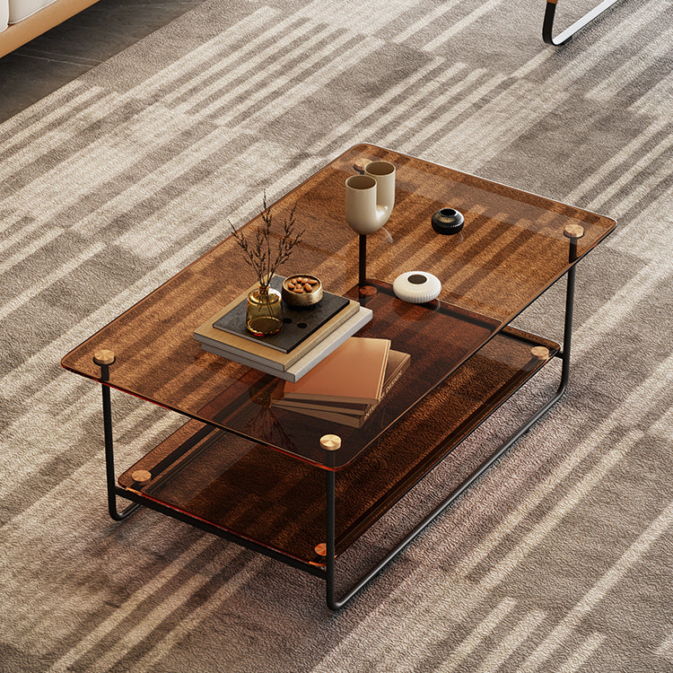 Table basse en verre rectangulaire moderne 17,7" Table de cocktail à base de traîneau en métal de H