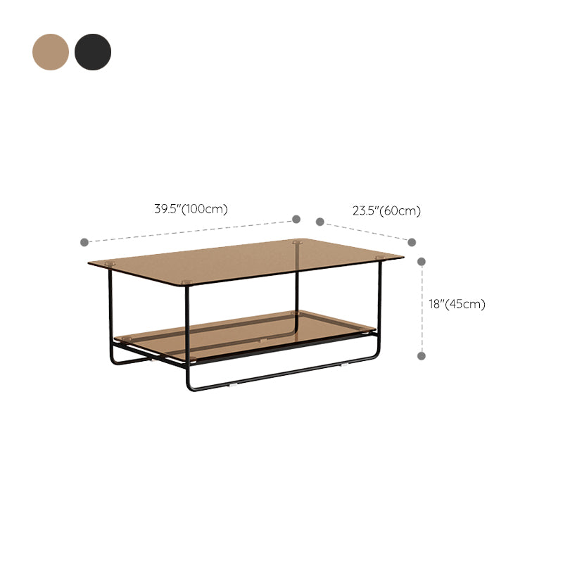 Table basse en verre rectangulaire moderne 17,7" Table de cocktail à base de traîneau en métal de H