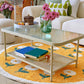 Glass Top Coffee Table 4 Legs Coffee Cocktail Table with Shelf